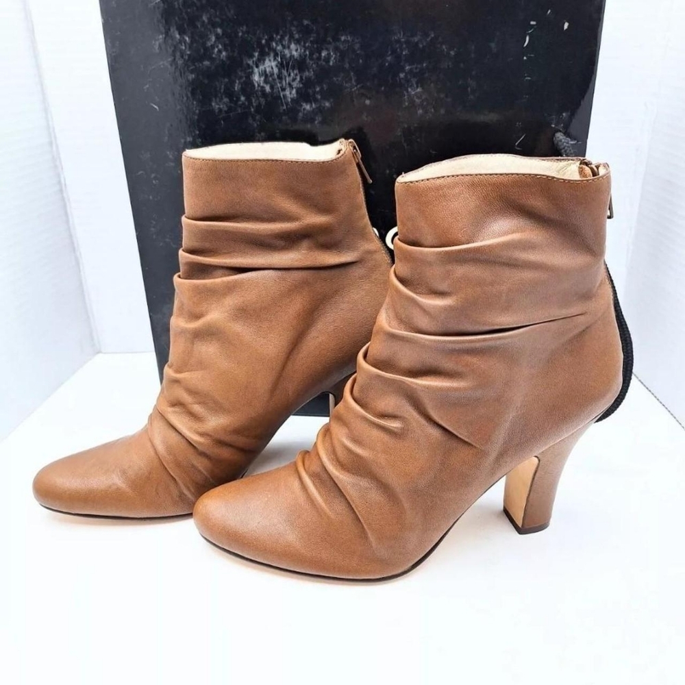 Facade Boots Heels Light Brown Leather Zip Up 29390 - Womens Size 8.5 US